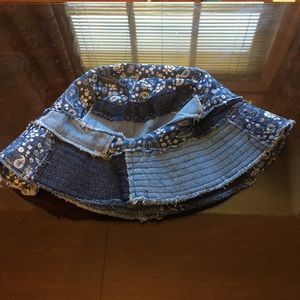 urban denim patched bucket hat